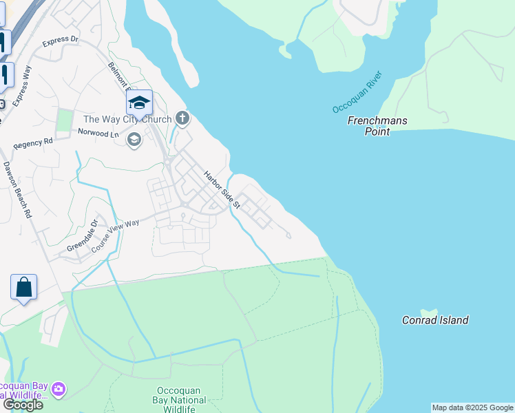map of restaurants, bars, coffee shops, grocery stores, and more near 490 Belmont Bay Drive in Woodbridge