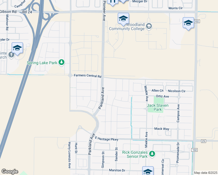 map of restaurants, bars, coffee shops, grocery stores, and more near 2174 Armus Place in Woodland