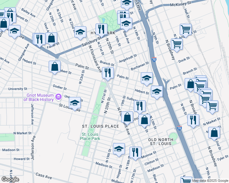 map of restaurants, bars, coffee shops, grocery stores, and more near 1926 Sullivan Avenue in St. Louis