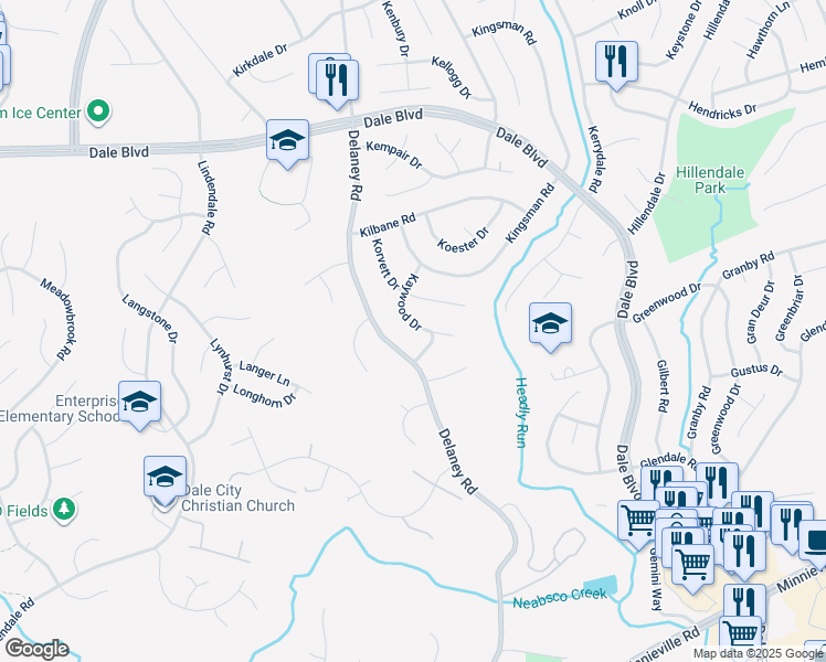 map of restaurants, bars, coffee shops, grocery stores, and more near 13720 Kaywood Drive in Woodbridge