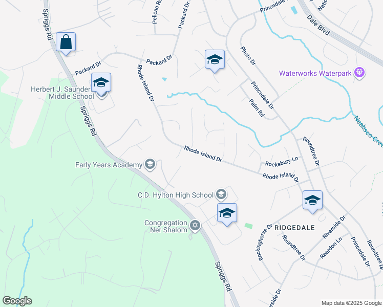 map of restaurants, bars, coffee shops, grocery stores, and more near 5785 Rhode Island Drive in Woodbridge