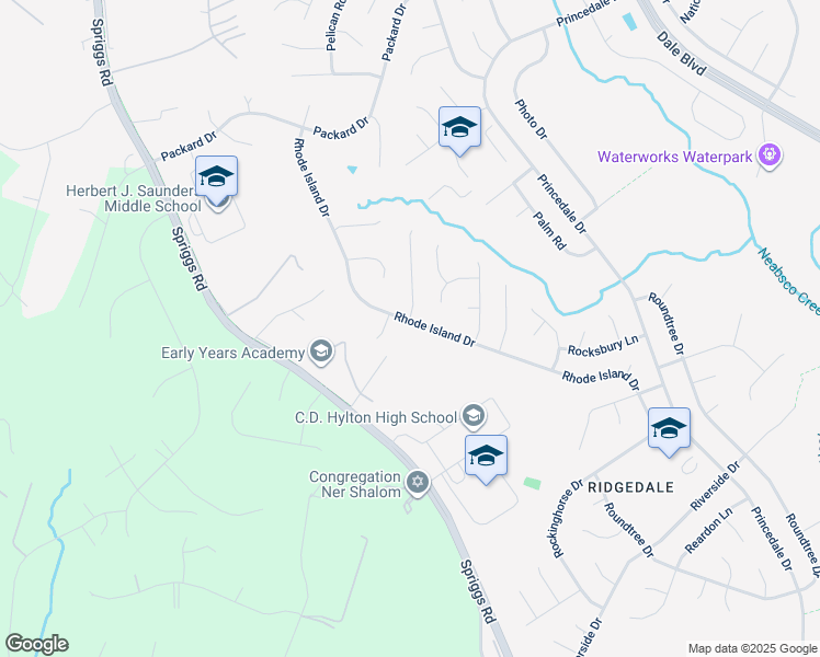 map of restaurants, bars, coffee shops, grocery stores, and more near 5785 Rhode Island Drive in Woodbridge