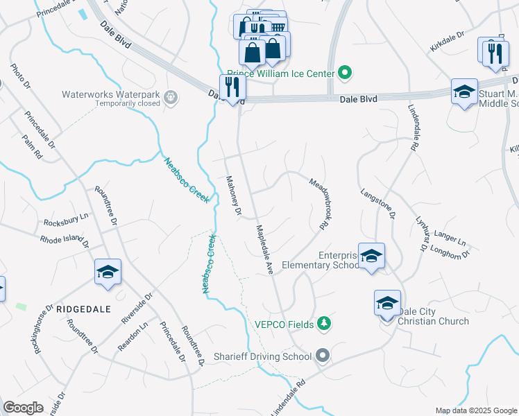 map of restaurants, bars, coffee shops, grocery stores, and more near 13757 Mapledale Avenue in Woodbridge