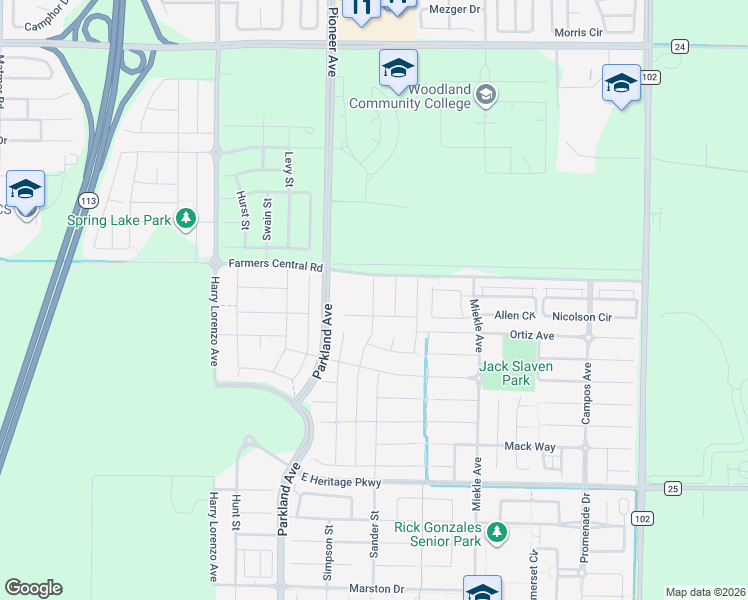 map of restaurants, bars, coffee shops, grocery stores, and more near 1621 Brubaker Street in Woodland
