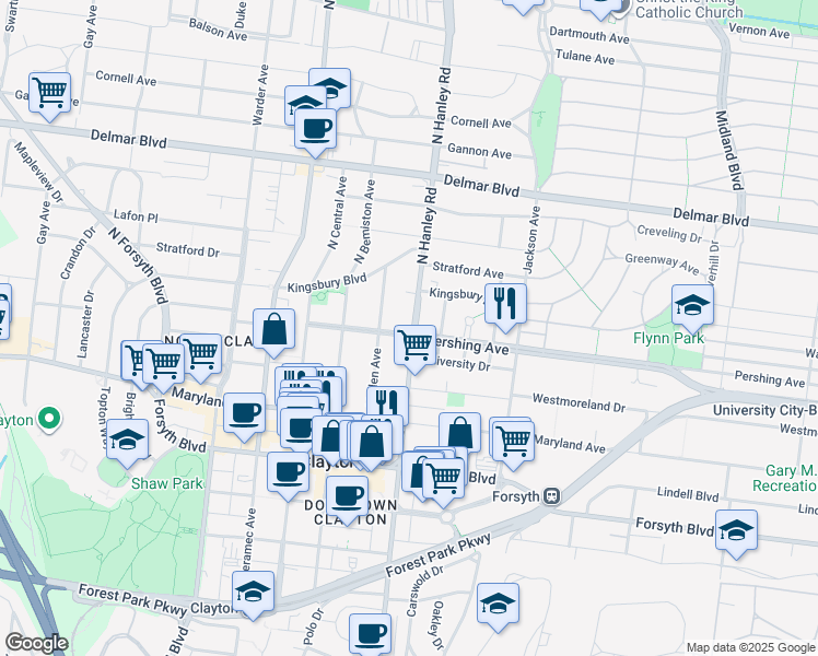 map of restaurants, bars, coffee shops, grocery stores, and more near 365 Mission Court in University City