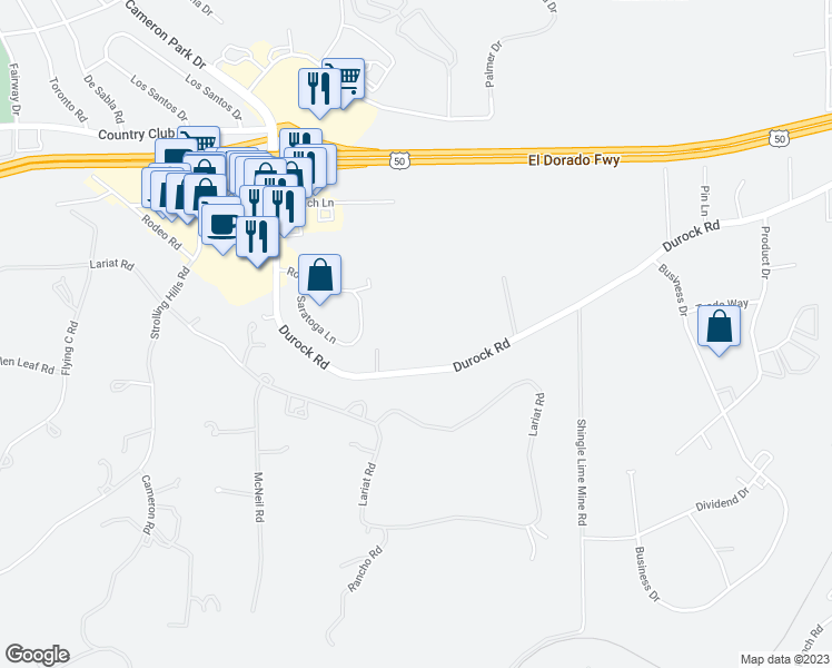 map of restaurants, bars, coffee shops, grocery stores, and more near 3405 Durock Road in Shingle Springs