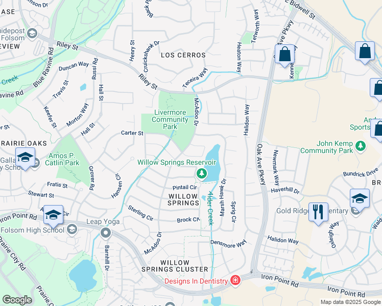 map of restaurants, bars, coffee shops, grocery stores, and more near 1050 Donnelly Circle in Folsom