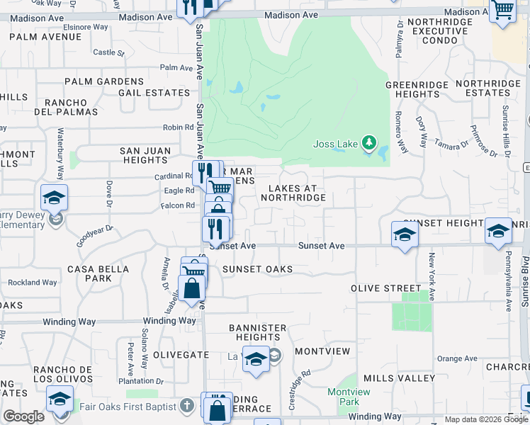 map of restaurants, bars, coffee shops, grocery stores, and more near 4916 Vir Mar Street in Fair Oaks