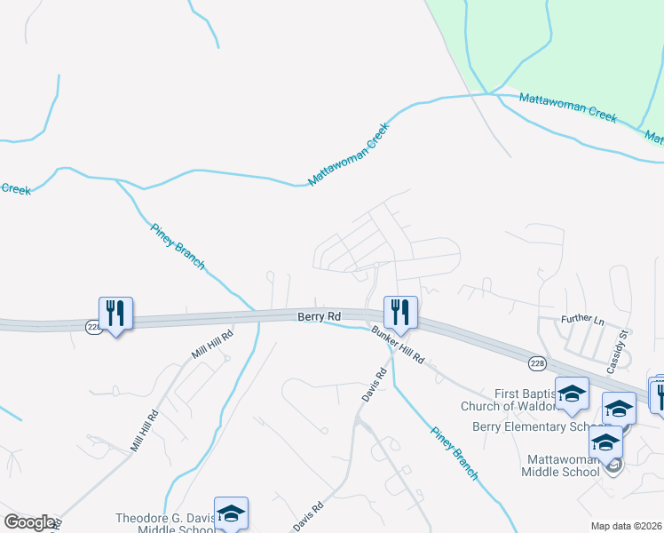 map of restaurants, bars, coffee shops, grocery stores, and more near 9371 Kilwinning Place in Waldorf