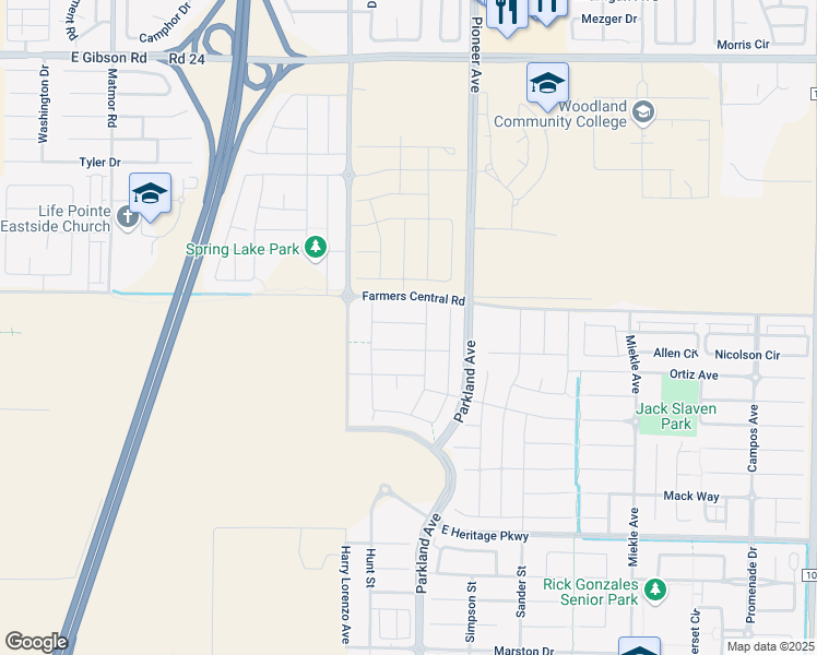 map of restaurants, bars, coffee shops, grocery stores, and more near 19567 County Road 101 in Woodland