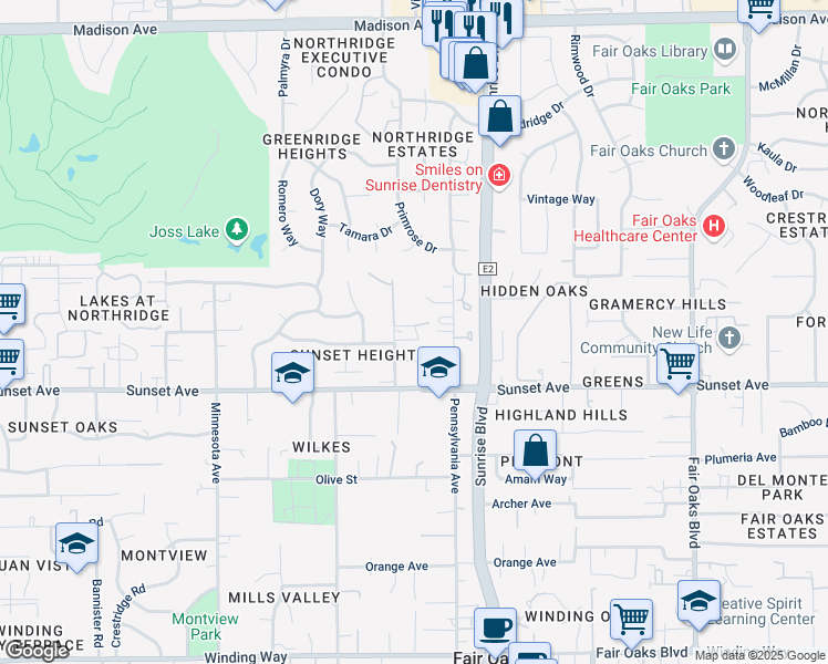 map of restaurants, bars, coffee shops, grocery stores, and more near 4912 Gastman Way in Fair Oaks