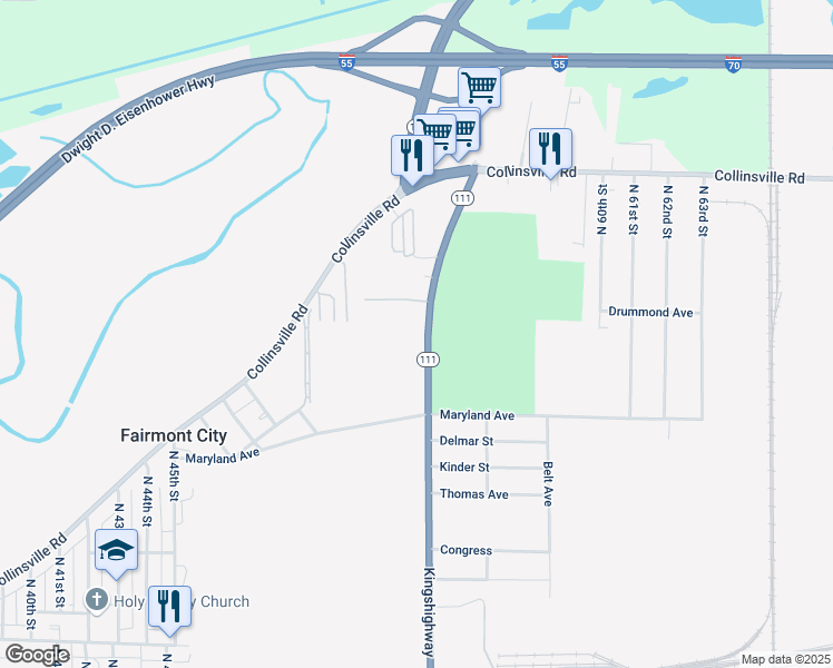 map of restaurants, bars, coffee shops, grocery stores, and more near 2995 Kingshighway in East St. Louis