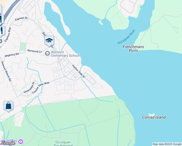 map of restaurants, bars, coffee shops, grocery stores, and more near 500 Belmont Bay Drive in Woodbridge