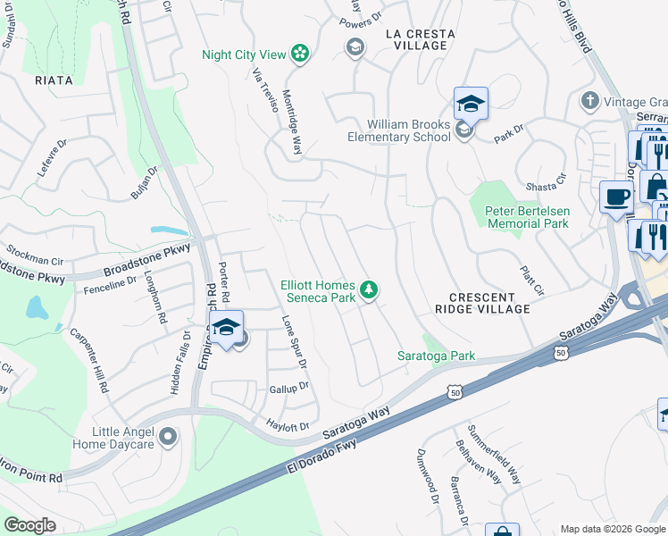 map of restaurants, bars, coffee shops, grocery stores, and more near 460 Lone Spur Dr in Folsom