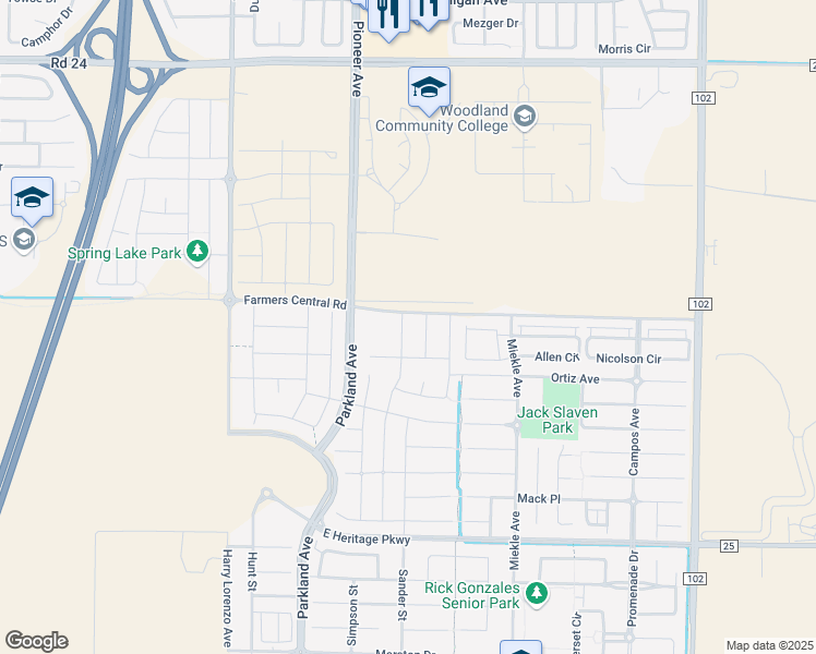 map of restaurants, bars, coffee shops, grocery stores, and more near 1611 Brubaker Street in Woodland