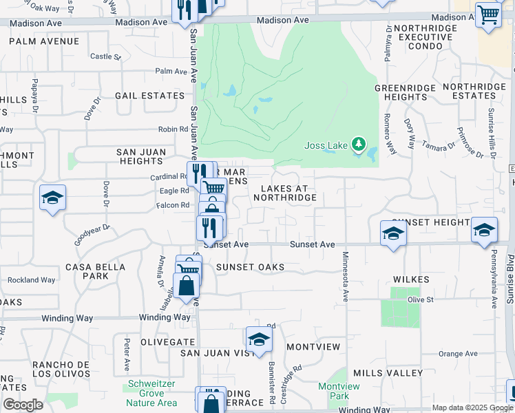 map of restaurants, bars, coffee shops, grocery stores, and more near 4916 Vir Mar Street in Fair Oaks