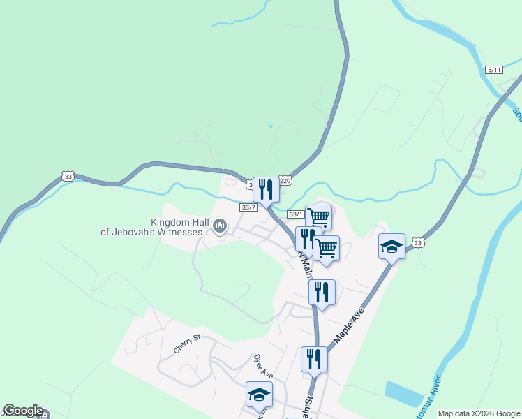 map of restaurants, bars, coffee shops, grocery stores, and more near 52 Mountaineer Drive in Franklin