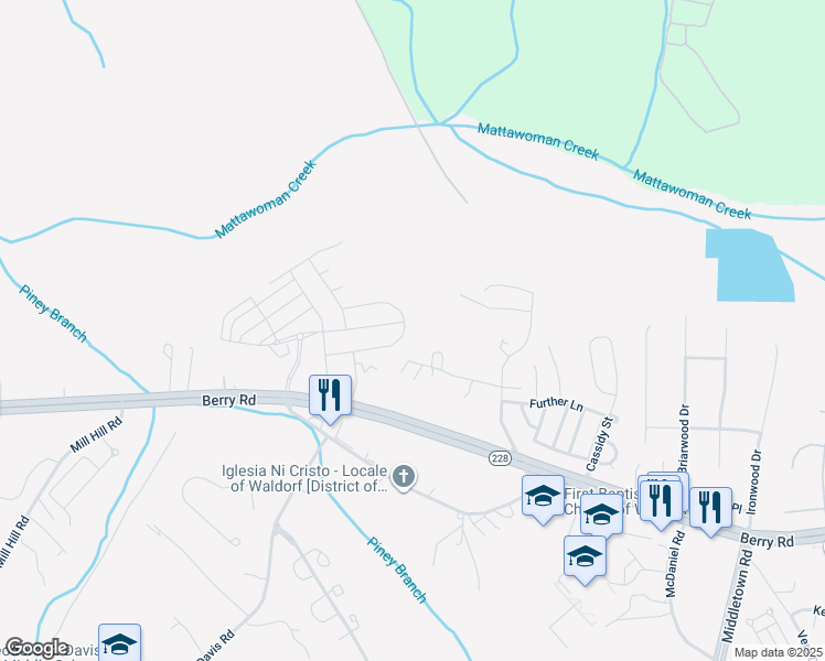 map of restaurants, bars, coffee shops, grocery stores, and more near 9898 Selkie Lane in Waldorf