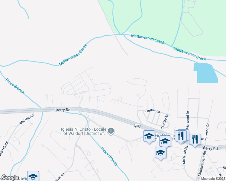 map of restaurants, bars, coffee shops, grocery stores, and more near 9898 Selkie Lane in Waldorf