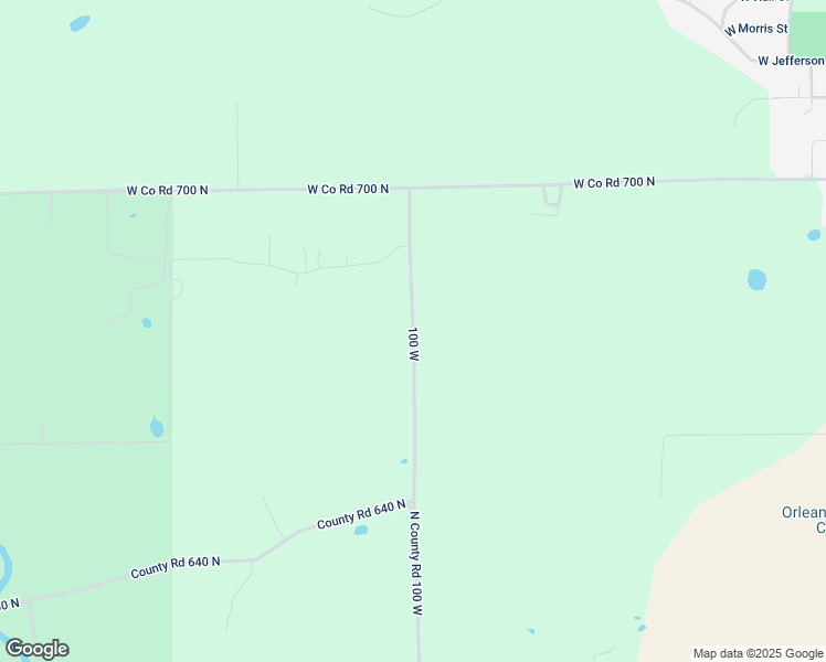 map of restaurants, bars, coffee shops, grocery stores, and more near 6722 North County Road 100 West in Orleans