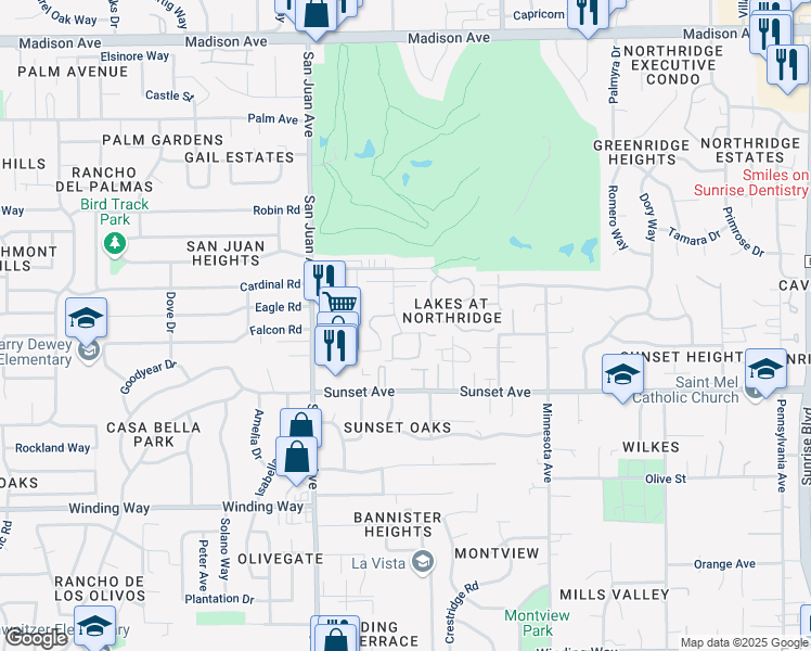 map of restaurants, bars, coffee shops, grocery stores, and more near 4916 Vir Mar Street in Fair Oaks