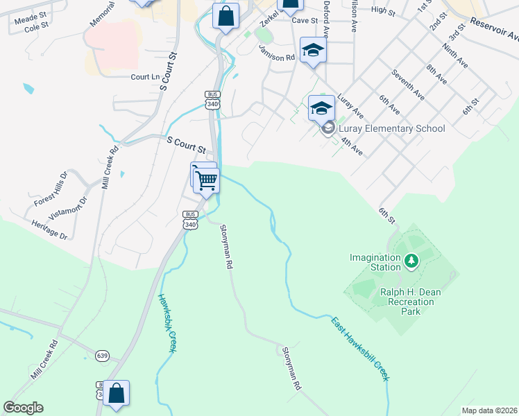map of restaurants, bars, coffee shops, grocery stores, and more near in Luray