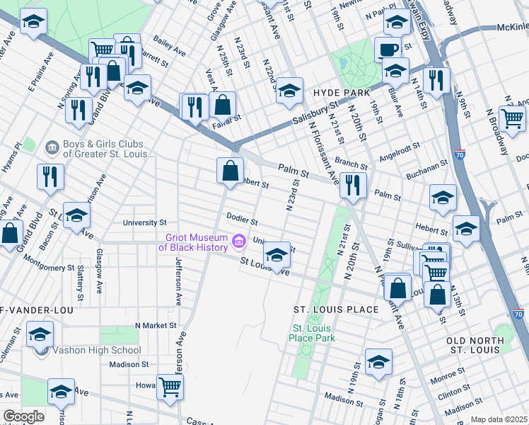 map of restaurants, bars, coffee shops, grocery stores, and more near 3015 North 23rd Street in St. Louis