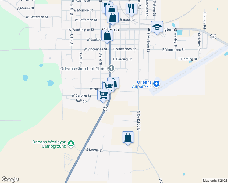 map of restaurants, bars, coffee shops, grocery stores, and more near 878 South Maple Street in Orleans