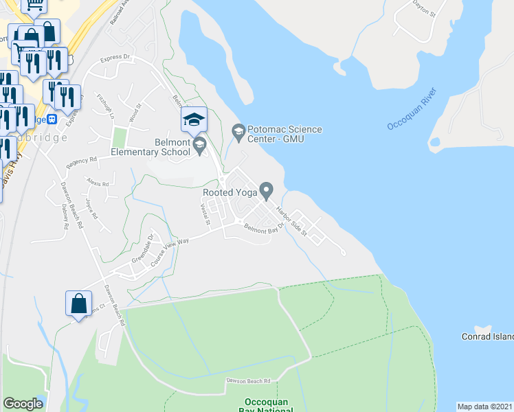 map of restaurants, bars, coffee shops, grocery stores, and more near 774 Monument Avenue in Woodbridge
