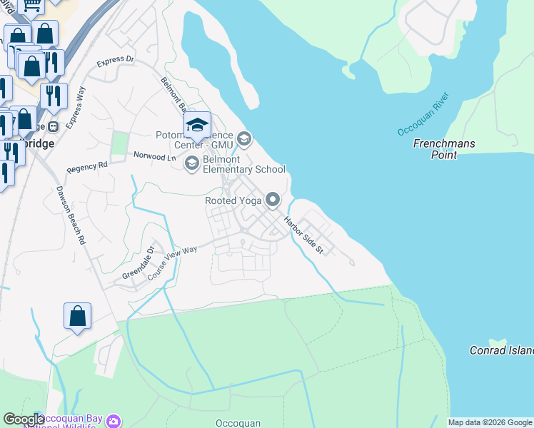 map of restaurants, bars, coffee shops, grocery stores, and more near 774 Monument Avenue in Woodbridge