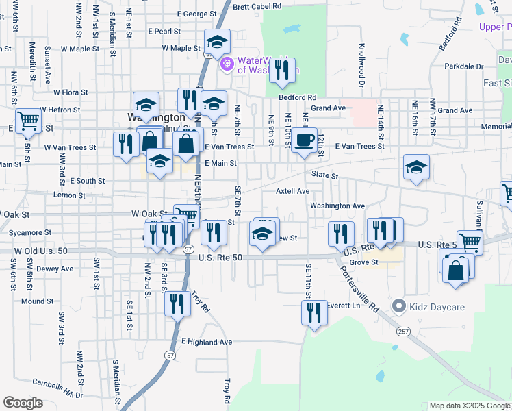 map of restaurants, bars, coffee shops, grocery stores, and more near 200-205 Mill Street in Washington