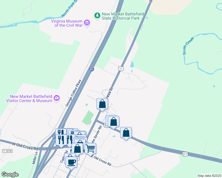 map of restaurants, bars, coffee shops, grocery stores, and more near 9134 North Congress Street in New Market