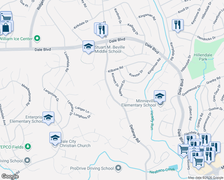 map of restaurants, bars, coffee shops, grocery stores, and more near 13813 Delaney Road in Woodbridge