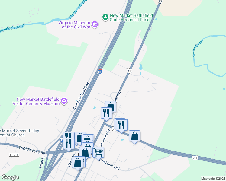 map of restaurants, bars, coffee shops, grocery stores, and more near in New Market