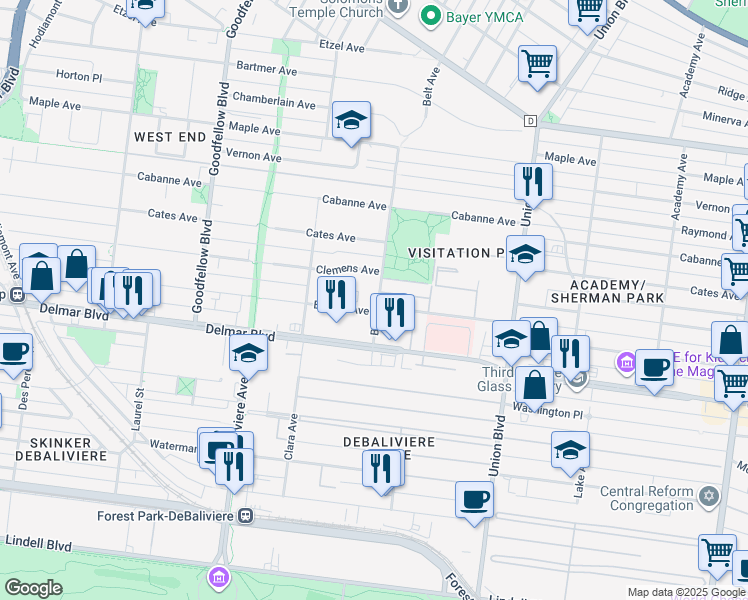 map of restaurants, bars, coffee shops, grocery stores, and more near 751 Belt Avenue in St. Louis