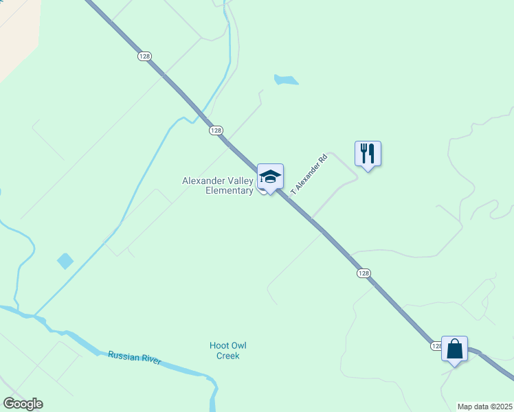 map of restaurants, bars, coffee shops, grocery stores, and more near 8511 California 128 in Healdsburg