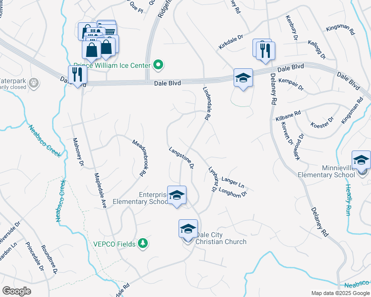 map of restaurants, bars, coffee shops, grocery stores, and more near 13712 Lynhurst Drive in Woodbridge
