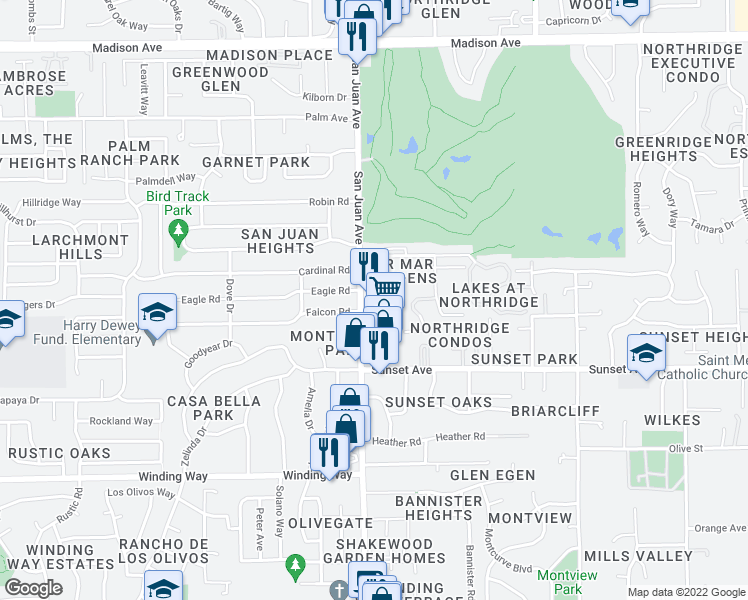 map of restaurants, bars, coffee shops, grocery stores, and more near 4880 San Juan Avenue in Fair Oaks
