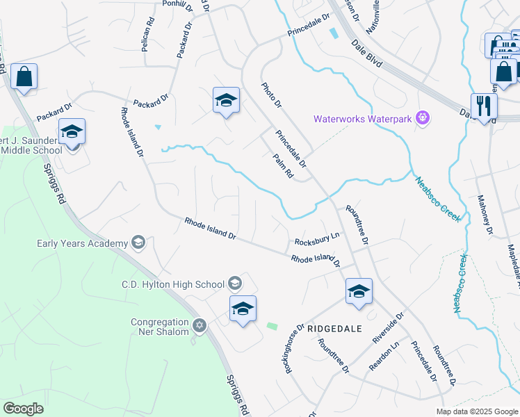 map of restaurants, bars, coffee shops, grocery stores, and more near 13829 Regal Court in Woodbridge