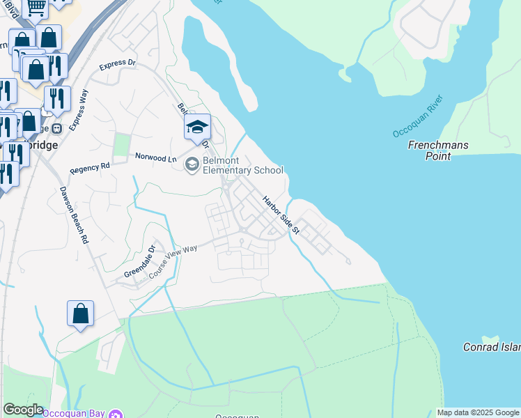 map of restaurants, bars, coffee shops, grocery stores, and more near 782 Monument Avenue in Woodbridge