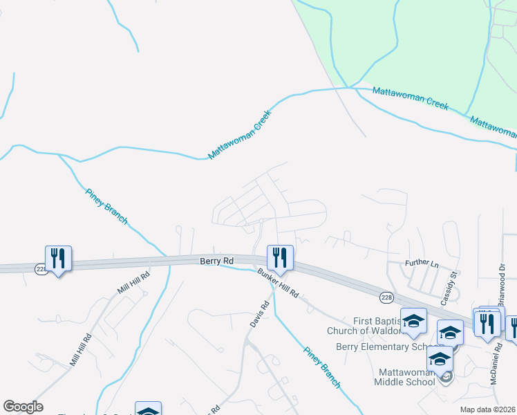 map of restaurants, bars, coffee shops, grocery stores, and more near 9828 Ushers Place in Waldorf