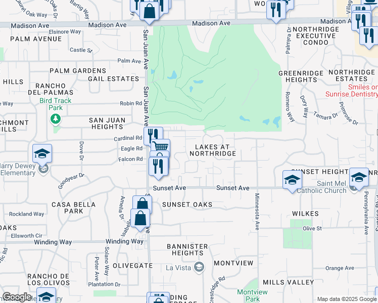 map of restaurants, bars, coffee shops, grocery stores, and more near 4916 Vir Mar Street in Fair Oaks