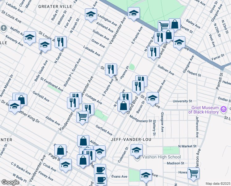map of restaurants, bars, coffee shops, grocery stores, and more near 3718 Maffitt Avenue in St. Louis