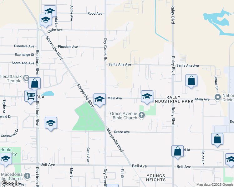 map of restaurants, bars, coffee shops, grocery stores, and more near 1225 Main Avenue in Sacramento