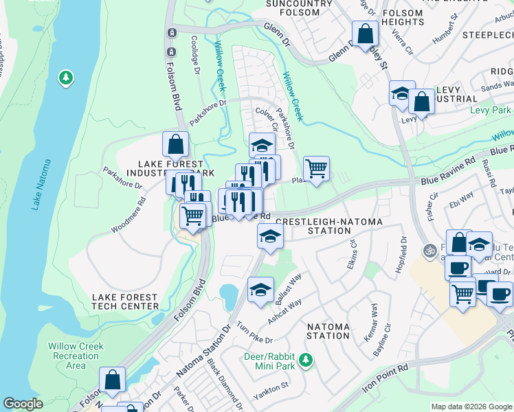 map of restaurants, bars, coffee shops, grocery stores, and more near 500 Natoma Station Drive in Folsom