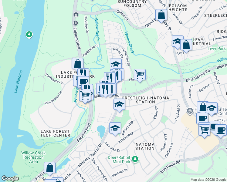 map of restaurants, bars, coffee shops, grocery stores, and more near 500 Natoma Station Drive in Folsom