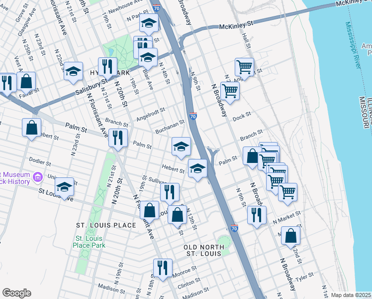 map of restaurants, bars, coffee shops, grocery stores, and more near 3100 North 14th Street in St. Louis