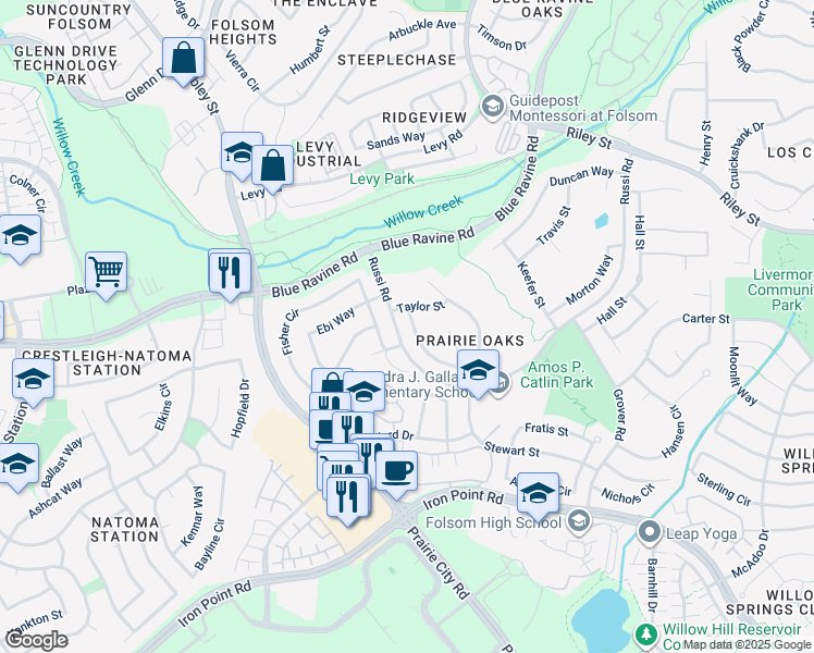 map of restaurants, bars, coffee shops, grocery stores, and more near 481 Higgins Street in Folsom