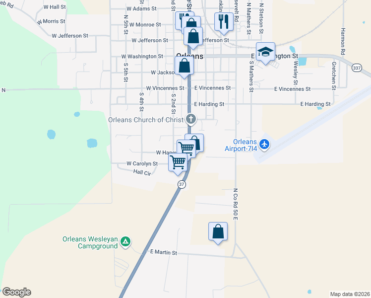 map of restaurants, bars, coffee shops, grocery stores, and more near 878 South Maple Street in Orleans