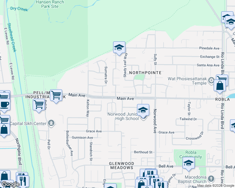 map of restaurants, bars, coffee shops, grocery stores, and more near 4788 Kit Way in Sacramento